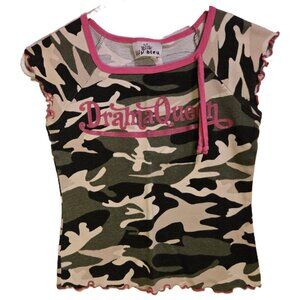 LILY BLEU Green Camouflage Short Sleeve Shirt Top 100% Cotton Girls 14 Large